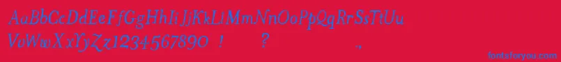 TheMissusHandOblique-fontti – siniset fontit punaisella taustalla