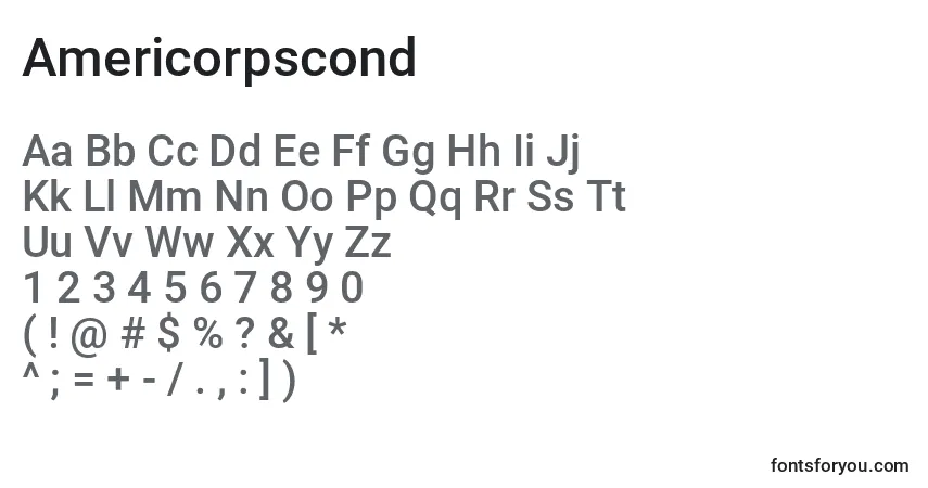 Schriftart Americorpscond – Alphabet, Zahlen, spezielle Symbole