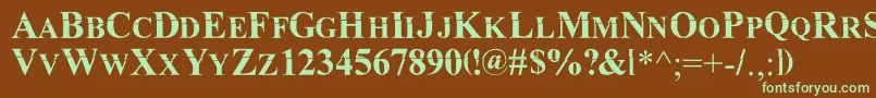 フォントMurdoinkMkda – 緑色の文字が茶色の背景にあります。