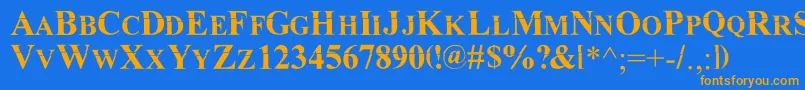 フォントMurdoinkMkda – オレンジ色の文字が青い背景にあります。