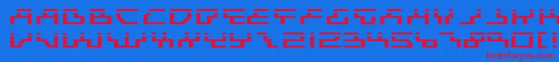 Beamel-Schriftart – Rote Schriften auf blauem Hintergrund