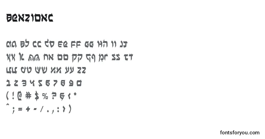 A fonte Benzionc – alfabeto, números, caracteres especiais