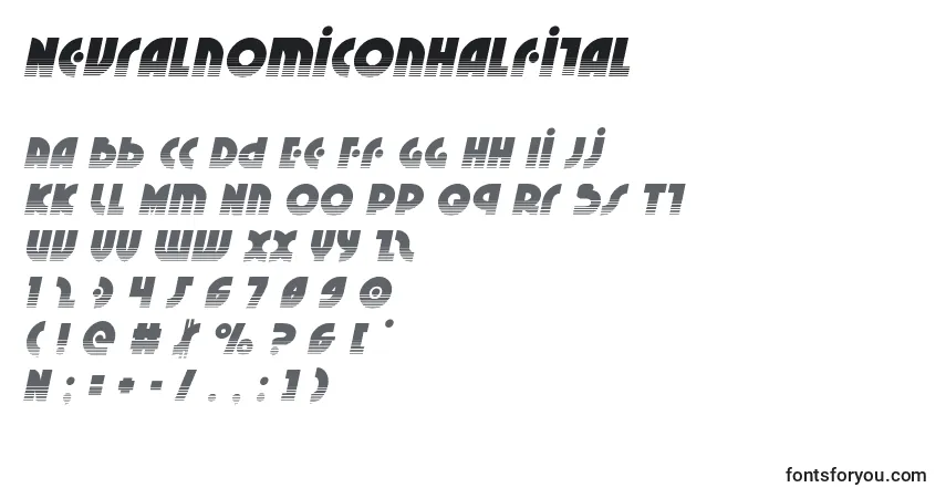 Schriftart Neuralnomiconhalfital – Alphabet, Zahlen, spezielle Symbole