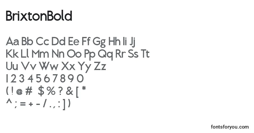 A fonte BrixtonBold – alfabeto, números, caracteres especiais