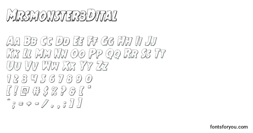 Czcionka Mrsmonster3Dital – alfabet, cyfry, specjalne znaki