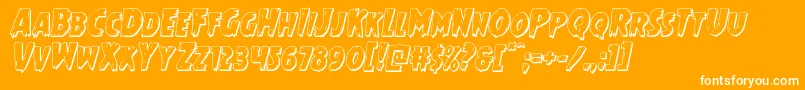 Mrsmonster3Dital-Schriftart – Weiße Schriften auf orangefarbenem Hintergrund