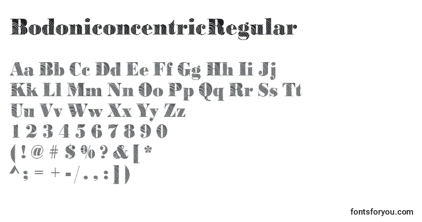 Czcionka BodoniconcentricRegular – alfabet, cyfry, specjalne znaki