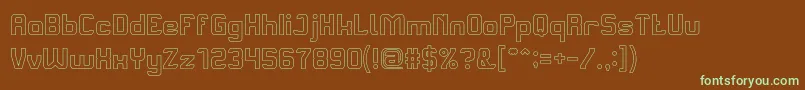 フォントAliveInScienceFictionHollow – 緑色の文字が茶色の背景にあります。