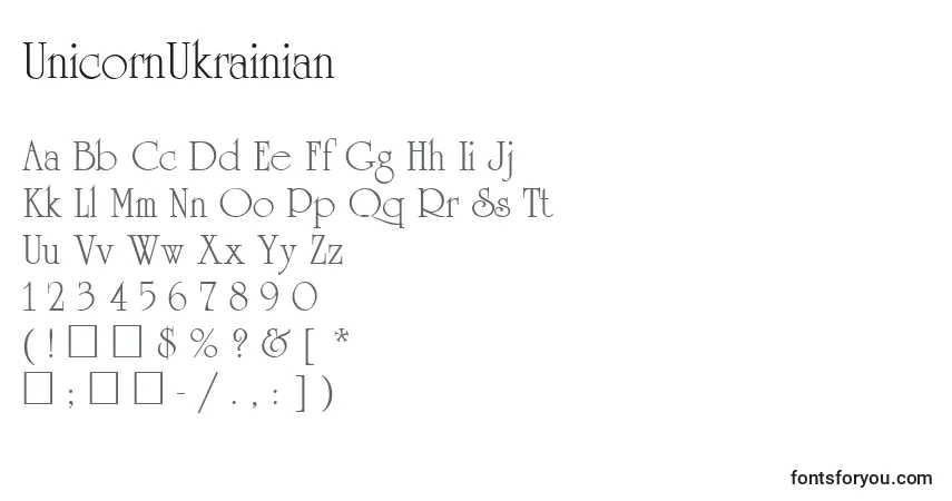A fonte UnicornUkrainian – alfabeto, números, caracteres especiais