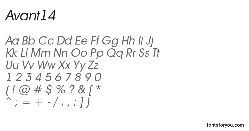 Schriftart Avant14 – Alphabet, Zahlen, spezielle Symbole