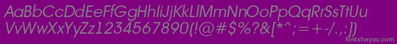 Avant14-fontti – harmaat kirjasimet violetilla taustalla