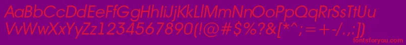 Weitere Informationen zur Avant14-Schriftart Avant14-Schriftart – Rote Schriften auf violettem Hintergrund