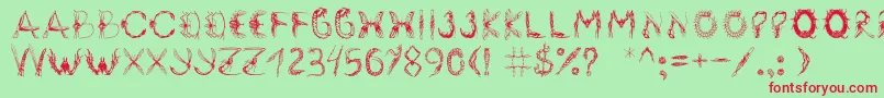 フォントInsektofobiya – 赤い文字の緑の背景