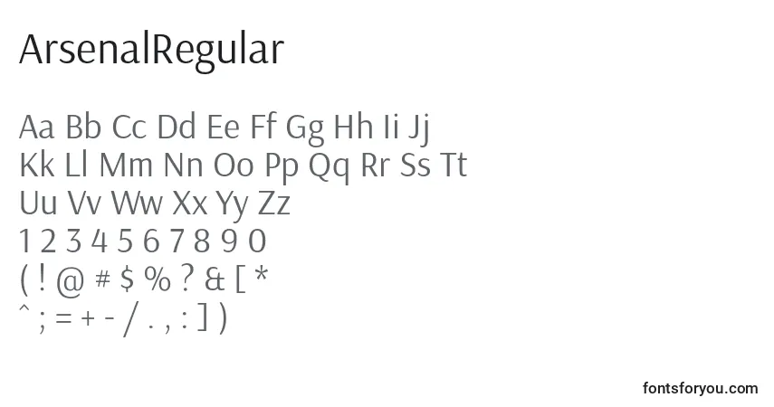 Schriftart ArsenalRegular – Alphabet, Zahlen, spezielle Symbole