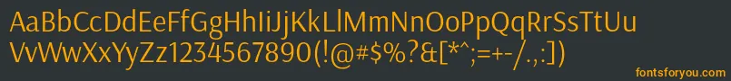 Fonte ArsenalRegular – fontes laranjas em um fundo preto