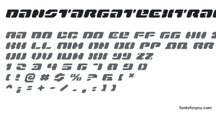 A fonte DanStargateExtraExpandedItalic – alfabeto, números, caracteres especiais
