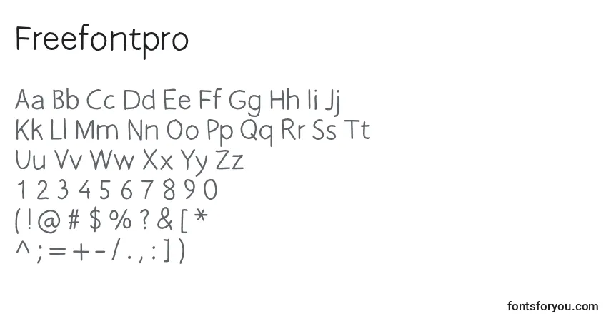 Schriftart Freefontpro – Alphabet, Zahlen, spezielle Symbole