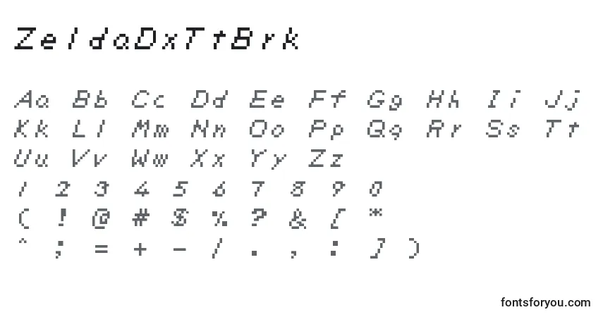 A fonte ZeldaDxTtBrk – alfabeto, números, caracteres especiais