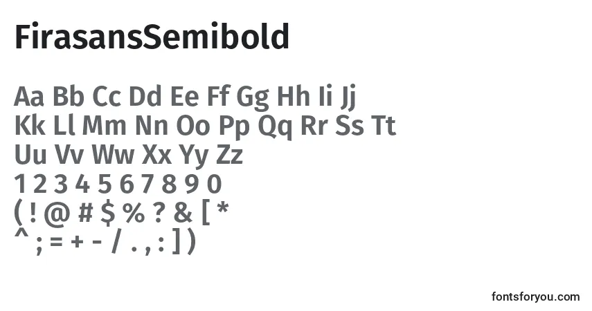 A fonte FirasansSemibold – alfabeto, números, caracteres especiais