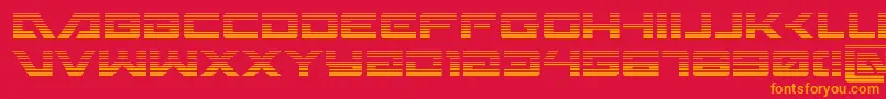 Wildcard31grad-Schriftart – Orangefarbene Schriften auf rotem Hintergrund