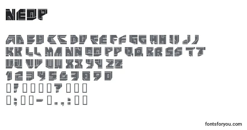 Schriftart NeoP – Alphabet, Zahlen, spezielle Symbole