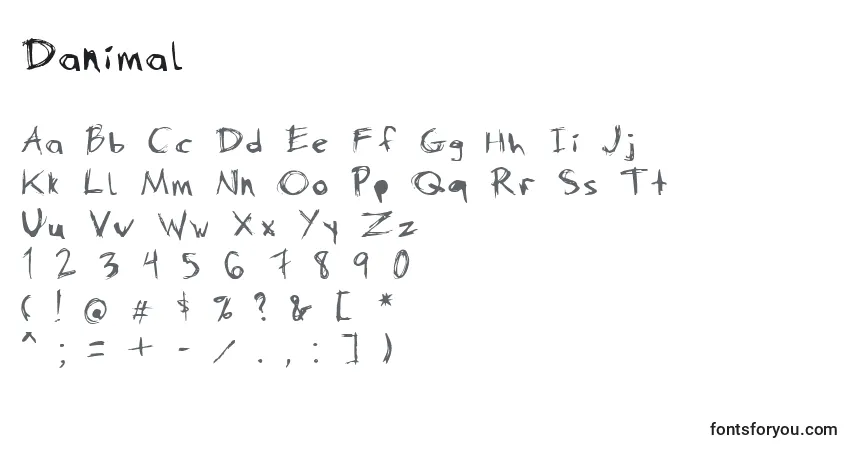 A fonte Danimal – alfabeto, números, caracteres especiais