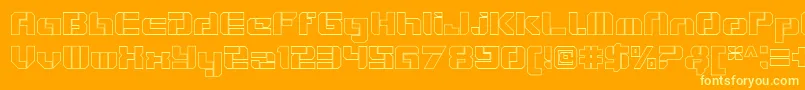 VideotechOpenoutline-Schriftart – Gelbe Schriften auf orangefarbenem Hintergrund