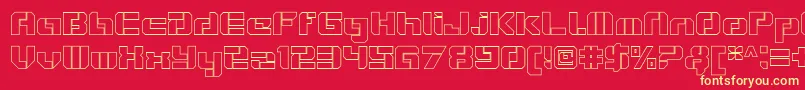 VideotechOpenoutline-Schriftart – Gelbe Schriften auf rotem Hintergrund