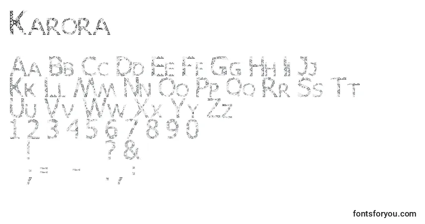 Schriftart Karora – Alphabet, Zahlen, spezielle Symbole