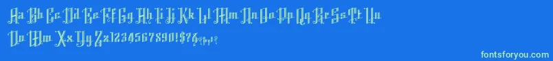 K22AngularTextフォントについての詳細 フォントK22AngularText – 青い背景に緑のフォント