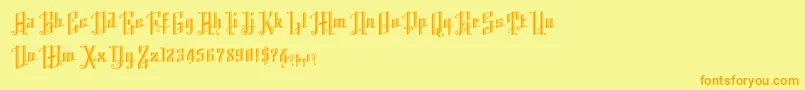 K22AngularTextフォントについての詳細 フォントK22AngularText – オレンジの文字が黄色の背景にあります。
