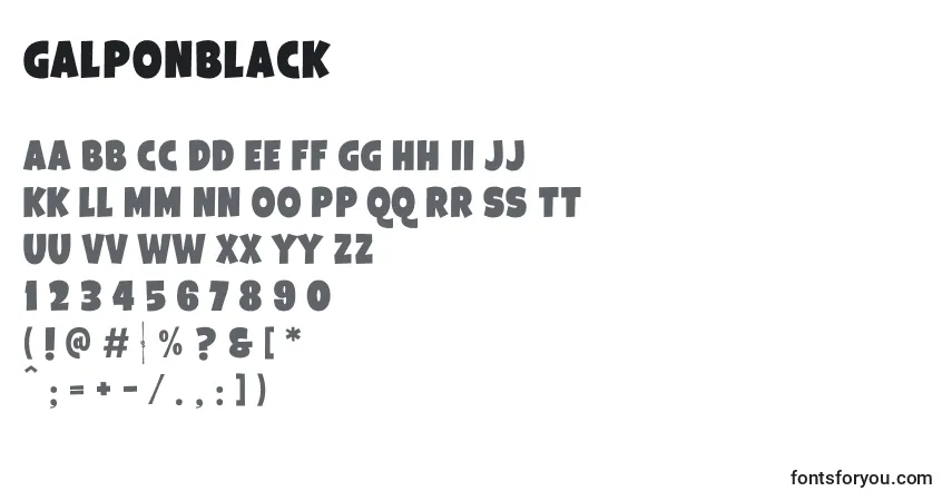 characters of galponblack font, letter of galponblack font, alphabet of  galponblack font