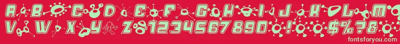 Alienmushrooms-Schriftart – Grüne Schriften auf rotem Hintergrund