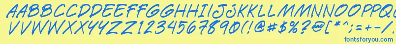 フォントPaetri – 青い文字が黄色の背景にあります。