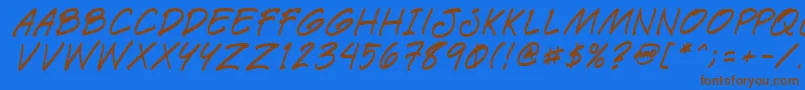 フォントPaetri – 茶色の文字が青い背景にあります。