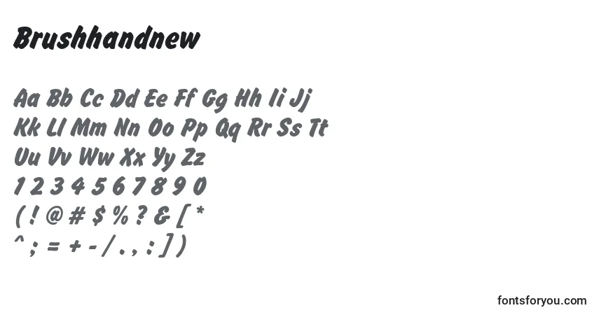 A fonte Brushhandnew – alfabeto, números, caracteres especiais