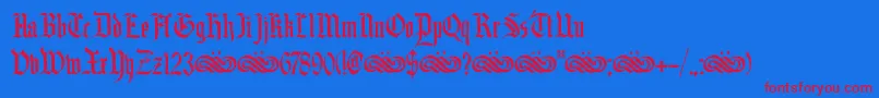 DkBlackminster-Schriftart – Rote Schriften auf blauem Hintergrund