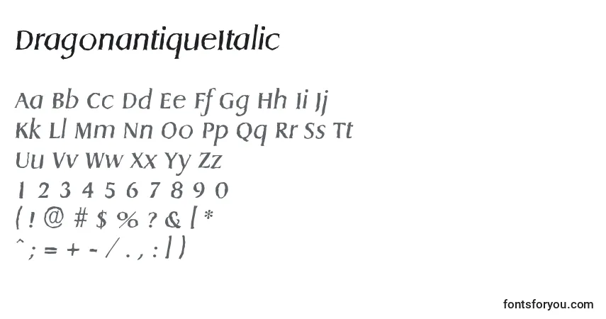 Шрифт DragonantiqueItalic – алфавит, цифры, специальные символы