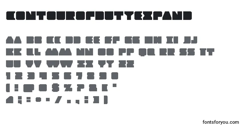 Contourofdutyexpand-fontti – aakkoset, numerot, erikoismerkit