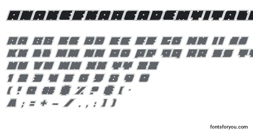 Шрифт AnakefkaAcademyItalic – алфавит, цифры, специальные символы