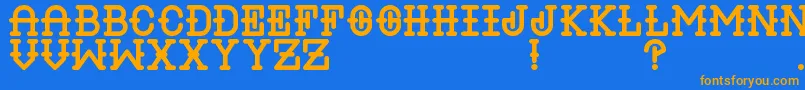 フォントLiquorBold – オレンジ色の文字が青い背景にあります。