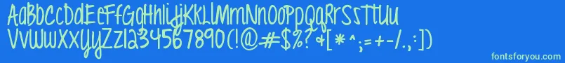 Kgloveyouthroughit Font – Green Fonts on Blue Background