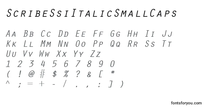 Schriftart ScribeSsiItalicSmallCaps – Alphabet, Zahlen, spezielle Symbole