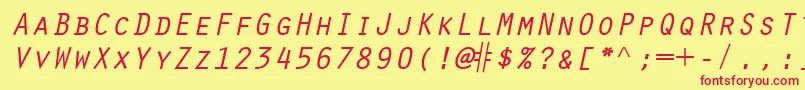 ScribeSsiItalicSmallCaps-Schriftart – Rote Schriften auf gelbem Hintergrund