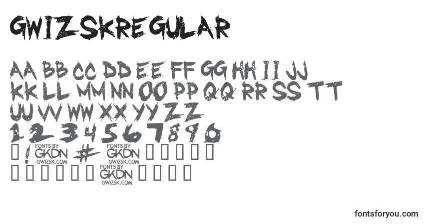 A fonte GwizskRegular – alfabeto, números, caracteres especiais