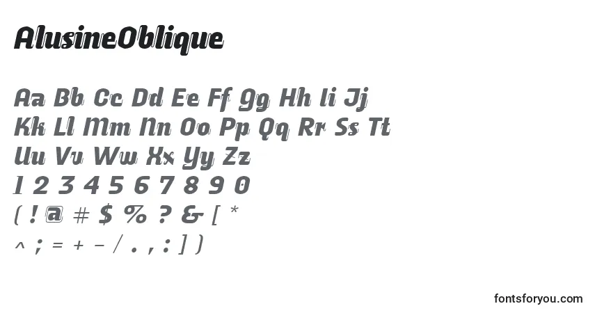 A fonte AlusineOblique – alfabeto, números, caracteres especiais