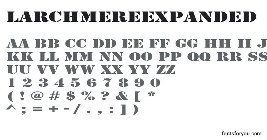 A fonte LarchmereExpanded – alfabeto, números, caracteres especiais