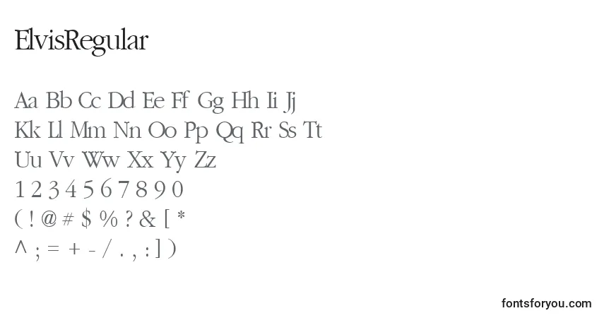 Czcionka ElvisRegular – alfabet, cyfry, specjalne znaki