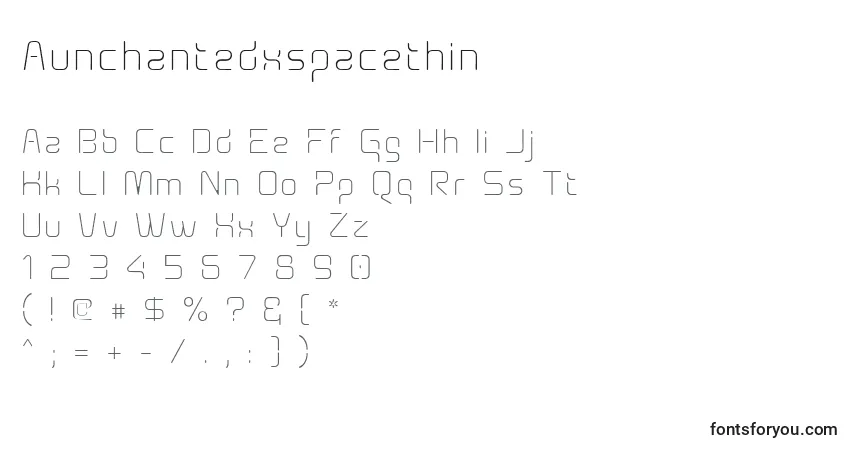 Schriftart Aunchantedxspacethin – Alphabet, Zahlen, spezielle Symbole