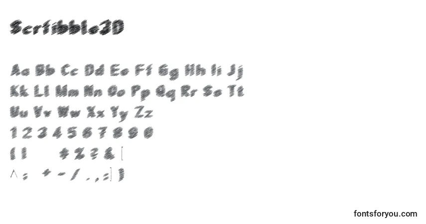 Czcionka Scrfibble3D – alfabet, cyfry, specjalne znaki
